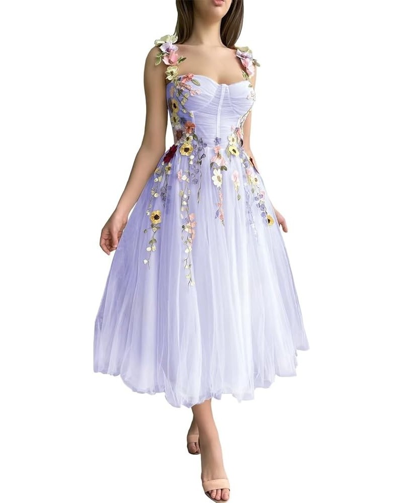 Women's 3D Flower Applique Prom Dresses Homecoming Dress with Embroidered Tulle Formal Party Gowns B Lavender $44.54 Dresses