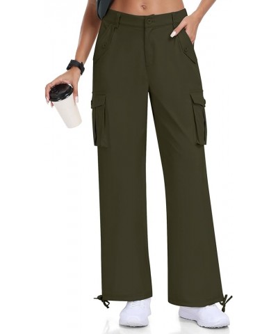 Womens Cargo Pants 6 Pockets Baggy Streetwear Wide Leg High Waisted Casual Hiking Pants Outdoor Trousers Athletic Green $21.1...