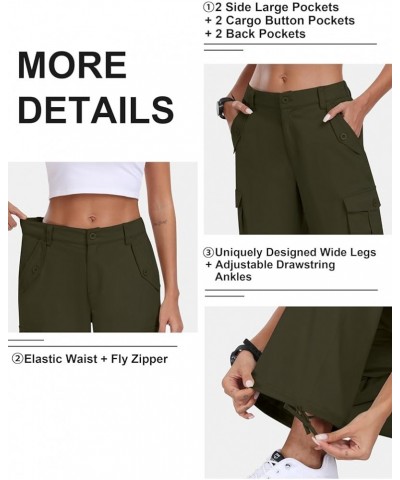 Womens Cargo Pants 6 Pockets Baggy Streetwear Wide Leg High Waisted Casual Hiking Pants Outdoor Trousers Athletic Green $21.1...