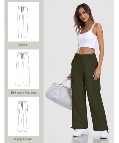 Womens Cargo Pants 6 Pockets Baggy Streetwear Wide Leg High Waisted Casual Hiking Pants Outdoor Trousers Athletic Green $21.1...