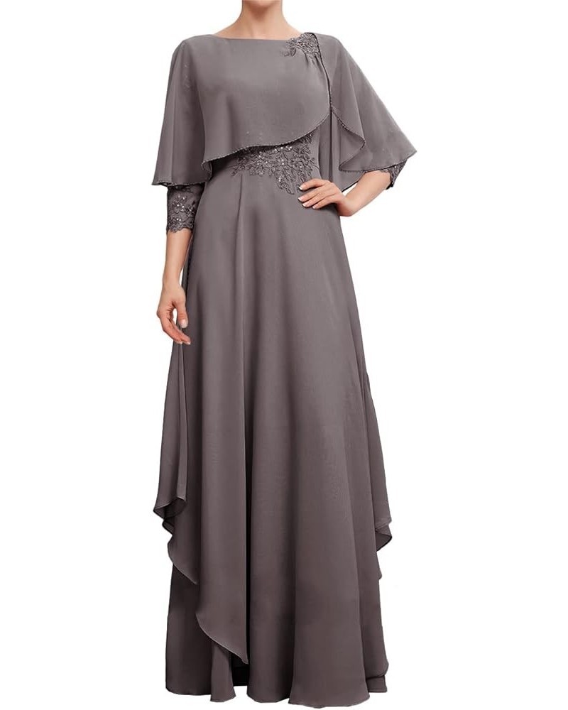 Mother of The Bride Dresses for Wedding Formal Evening Gowns Chiffon Ruffles Mother of Groom Dresses with Sleeves Grey $33.12...