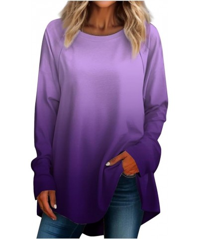 Womens Long Sleeve Tops Spring Fashion Trends Going Out Shirts Casual Graphic Tees Trendy Ladies Crewneck Blouses 1-purple $1...