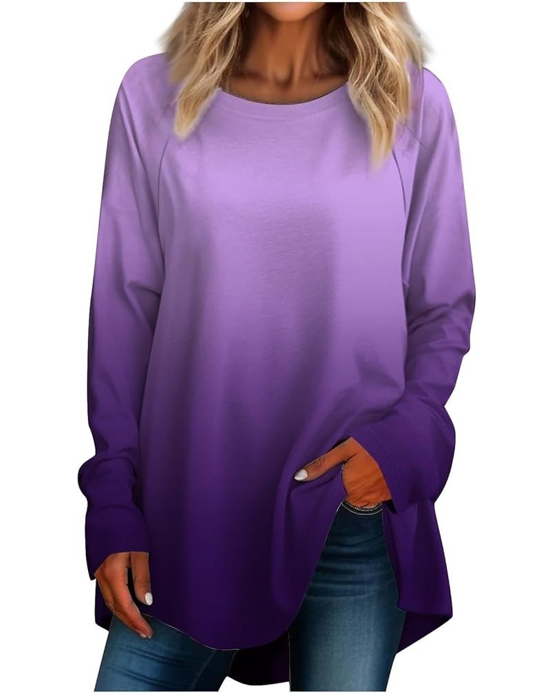 Womens Long Sleeve Tops Spring Fashion Trends Going Out Shirts Casual Graphic Tees Trendy Ladies Crewneck Blouses 1-purple $1...