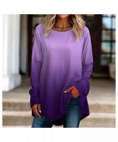 Womens Long Sleeve Tops Spring Fashion Trends Going Out Shirts Casual Graphic Tees Trendy Ladies Crewneck Blouses 1-purple $1...