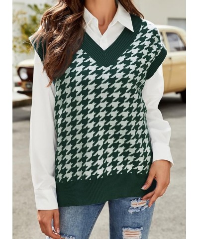 Women's Knitted V-Neck Vest Argyle Plaid Preppy Style Sleeveless Pullover Crop Sweater Vest Loose-C C-dark Green $10.00 Sweaters