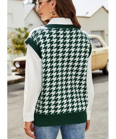 Women's Knitted V-Neck Vest Argyle Plaid Preppy Style Sleeveless Pullover Crop Sweater Vest Loose-C C-dark Green $10.00 Sweaters