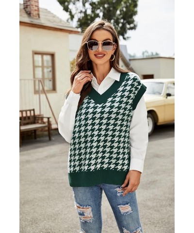 Women's Knitted V-Neck Vest Argyle Plaid Preppy Style Sleeveless Pullover Crop Sweater Vest Loose-C C-dark Green $10.00 Sweaters