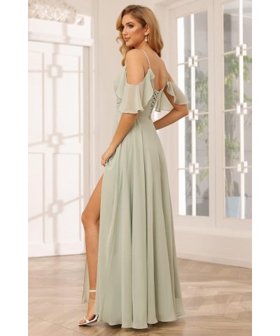 Off The Shoulder Chiffon Bridesmaid Dress with Slit A Line Empire Waist Pleats Bridesmaid Dress Long for Women RS036 Silver $...