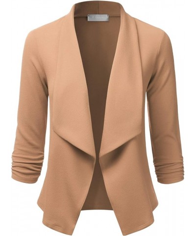 Women's 3/4 Sleeve Blazer Open Front Office Work Cardigan Jacket (S-3XL) Eja001_khaki $10.56 Blazers