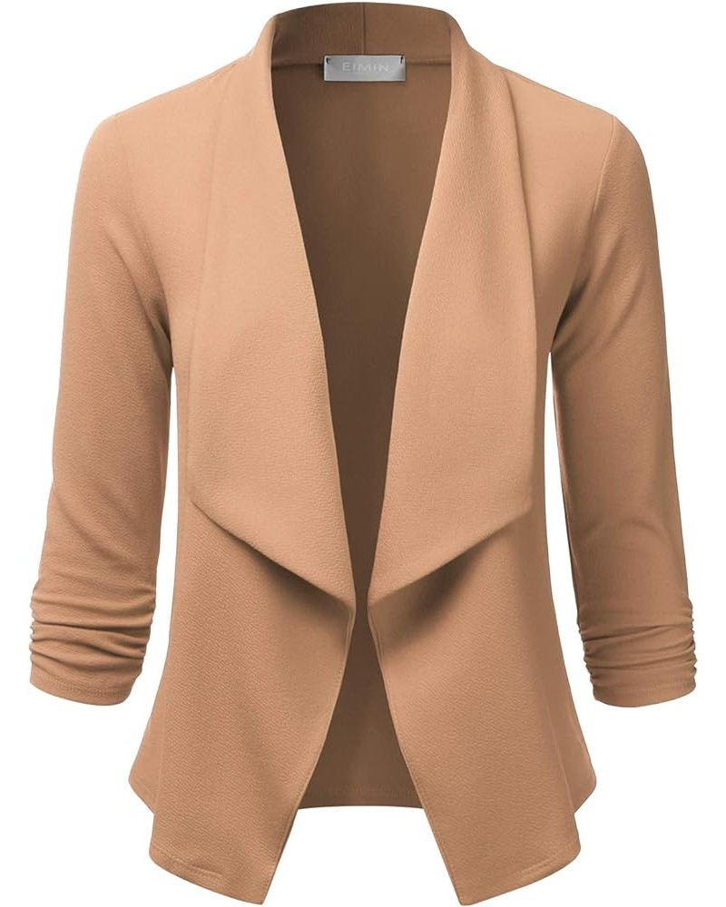 Women's 3/4 Sleeve Blazer Open Front Office Work Cardigan Jacket (S-3XL) Eja001_khaki $10.56 Blazers