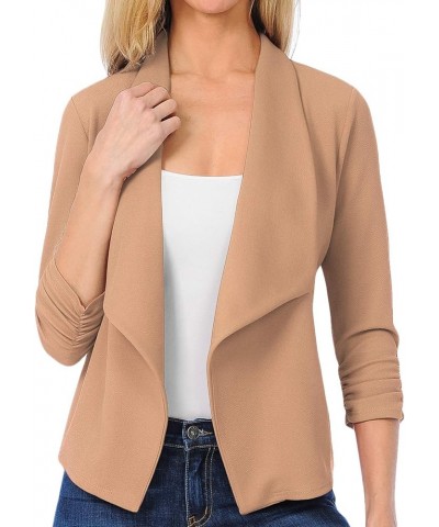 Women's 3/4 Sleeve Blazer Open Front Office Work Cardigan Jacket (S-3XL) Eja001_khaki $10.56 Blazers