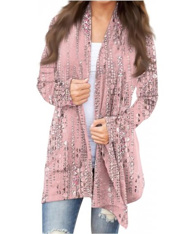 Womens Cardigans Spring,2024 Trendy Cardigan Women's Fashion Loose Casual Long Sleeve Printed Mid-Length Cardigan Jacket 4-pi...