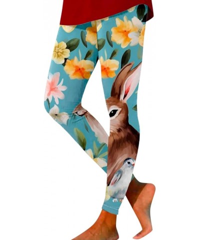 Easter Day Leggings for Women Funny Easter Bunny Floral Print High Waisted Tummy Control Workout Yoga Pants Girls Tights Blue...