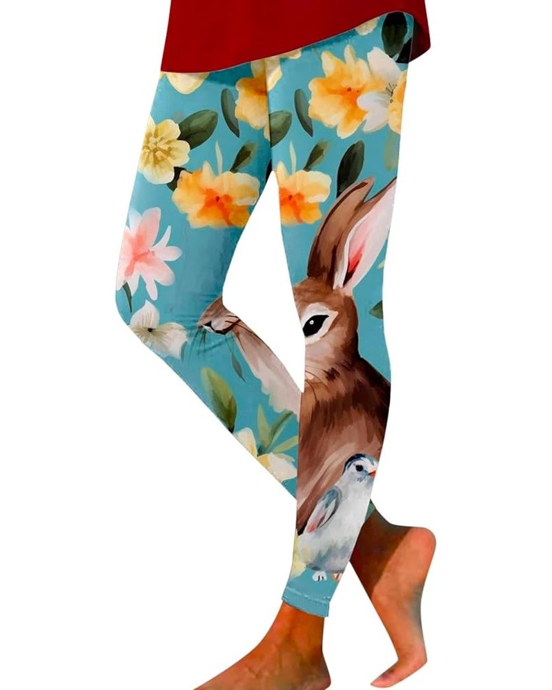 Easter Day Leggings for Women Funny Easter Bunny Floral Print High Waisted Tummy Control Workout Yoga Pants Girls Tights Blue...