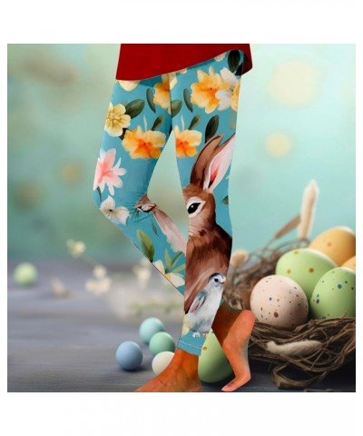 Easter Day Leggings for Women Funny Easter Bunny Floral Print High Waisted Tummy Control Workout Yoga Pants Girls Tights Blue...