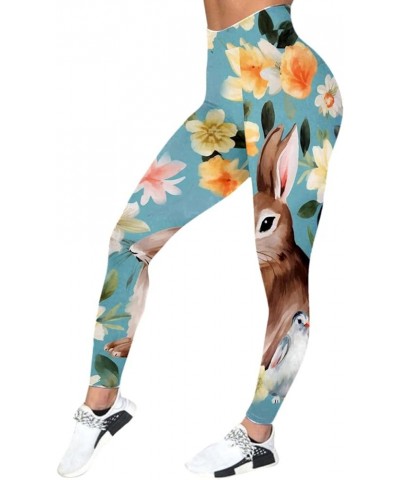 Easter Day Leggings for Women Funny Easter Bunny Floral Print High Waisted Tummy Control Workout Yoga Pants Girls Tights Blue...