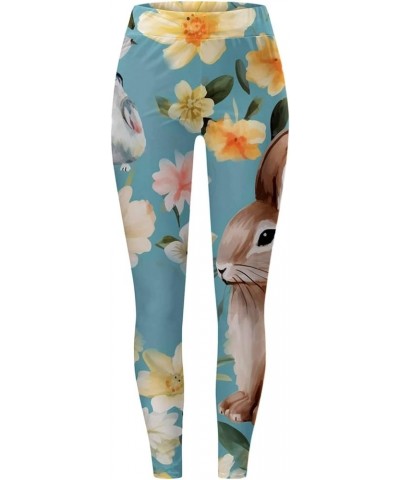 Easter Day Leggings for Women Funny Easter Bunny Floral Print High Waisted Tummy Control Workout Yoga Pants Girls Tights Blue...