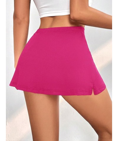 Women's Solid Elastic High Waist Aline Split Mini Short Skirt Petite Pink $12.99 Skirts