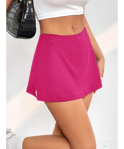 Women's Solid Elastic High Waist Aline Split Mini Short Skirt Petite Pink $12.99 Skirts