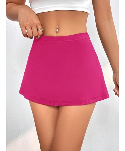 Women's Solid Elastic High Waist Aline Split Mini Short Skirt Petite Pink $12.99 Skirts