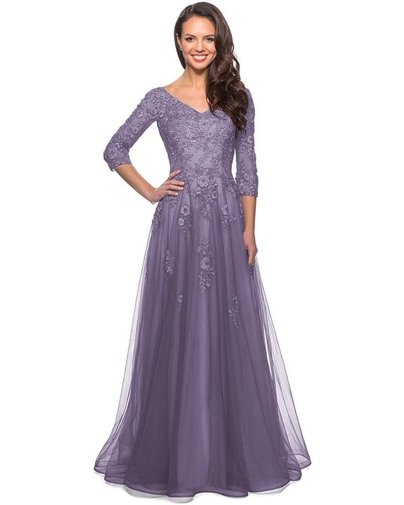 Women's Laces Appliques Mother of The Bride Dresses for Wedding 3/4 Sleeve Tulle Mother of The Groom Dresses Dusty-purple-1 $...