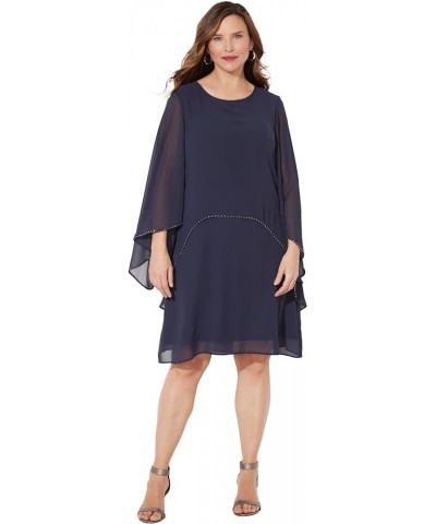 Women's Plus Size Sheer Elegance Chiffon Dress Navy $37.56 Dresses