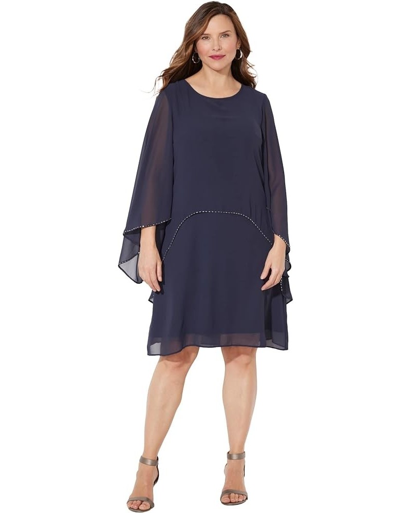 Women's Plus Size Sheer Elegance Chiffon Dress Navy $37.56 Dresses