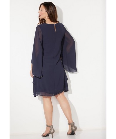 Women's Plus Size Sheer Elegance Chiffon Dress Navy $37.56 Dresses