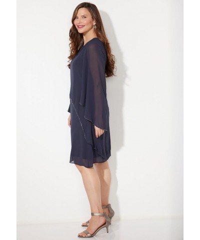 Women's Plus Size Sheer Elegance Chiffon Dress Navy $37.56 Dresses