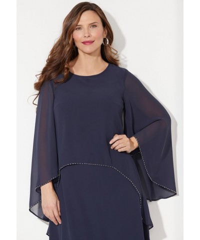 Women's Plus Size Sheer Elegance Chiffon Dress Navy $37.56 Dresses