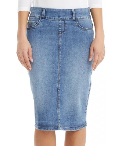 Straight Knee Length Stretch Denim Jean Skirt for Women Size 0-24 Plus Size - Boston Vintage Blue $23.10 Skirts