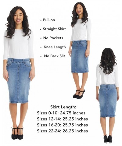 Straight Knee Length Stretch Denim Jean Skirt for Women Size 0-24 Plus Size - Boston Vintage Blue $23.10 Skirts