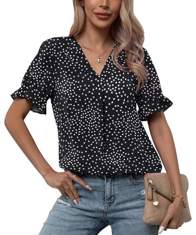 Women's Chiffon Casual V Neck Short Sleeve Tunics Tops Blouses Summer Office Work Shirts Dot Black $14.39 Tops