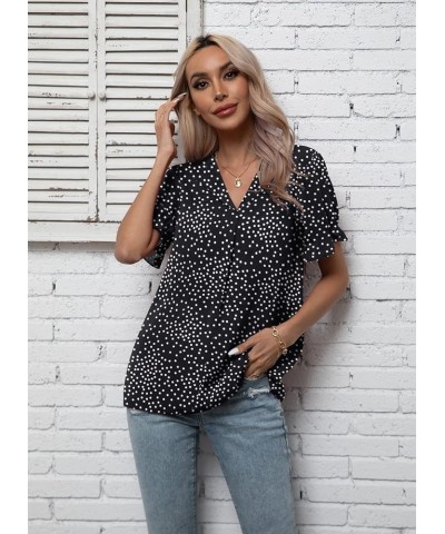 Women's Chiffon Casual V Neck Short Sleeve Tunics Tops Blouses Summer Office Work Shirts Dot Black $14.39 Tops