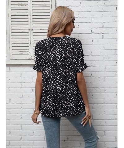 Women's Chiffon Casual V Neck Short Sleeve Tunics Tops Blouses Summer Office Work Shirts Dot Black $14.39 Tops