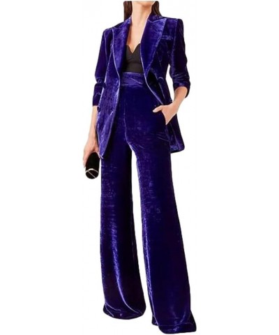 Women's 2 Piece Velvet Suit Office Work Suit Notch Lapel Double Breasted Blazer Pants Business Suit Set Purple $24.80 Suits