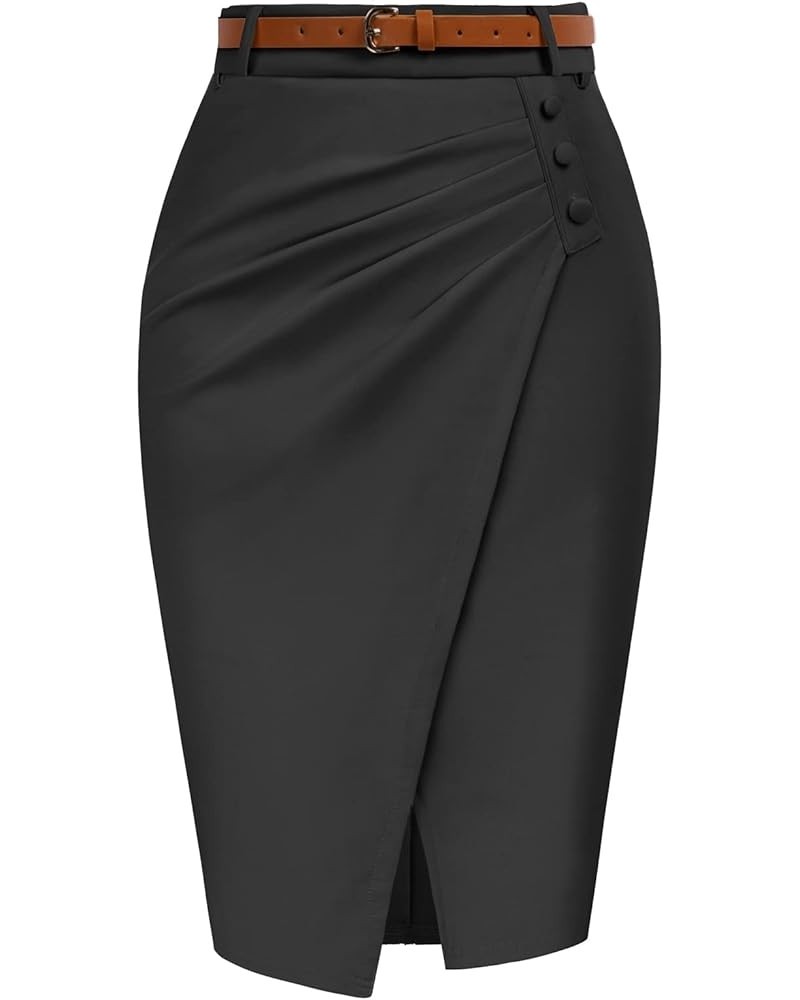 Pencil Skirt for Women 1950s Vintage Skirt with Belt High Waisted Pencil Skirts for Work Slit-black $28.90 Skirts