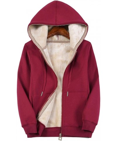 Women's Casual Winter Warm Sherpa Lined Zip Up Fleece Hoodie Sweatshirt Jacket Coat Wine Red $21.11 Jackets