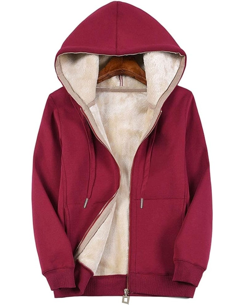 Women's Casual Winter Warm Sherpa Lined Zip Up Fleece Hoodie Sweatshirt Jacket Coat Wine Red $21.11 Jackets