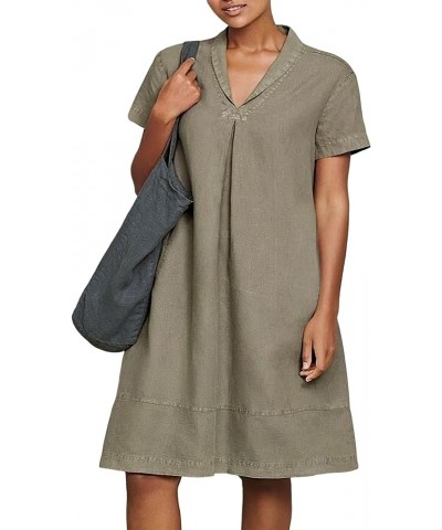 Summer Casual Linen Dress for Women 2024 Button Solid Beach Vacation Dress with Pockets Plus Size C-grey $12.40 Dresses