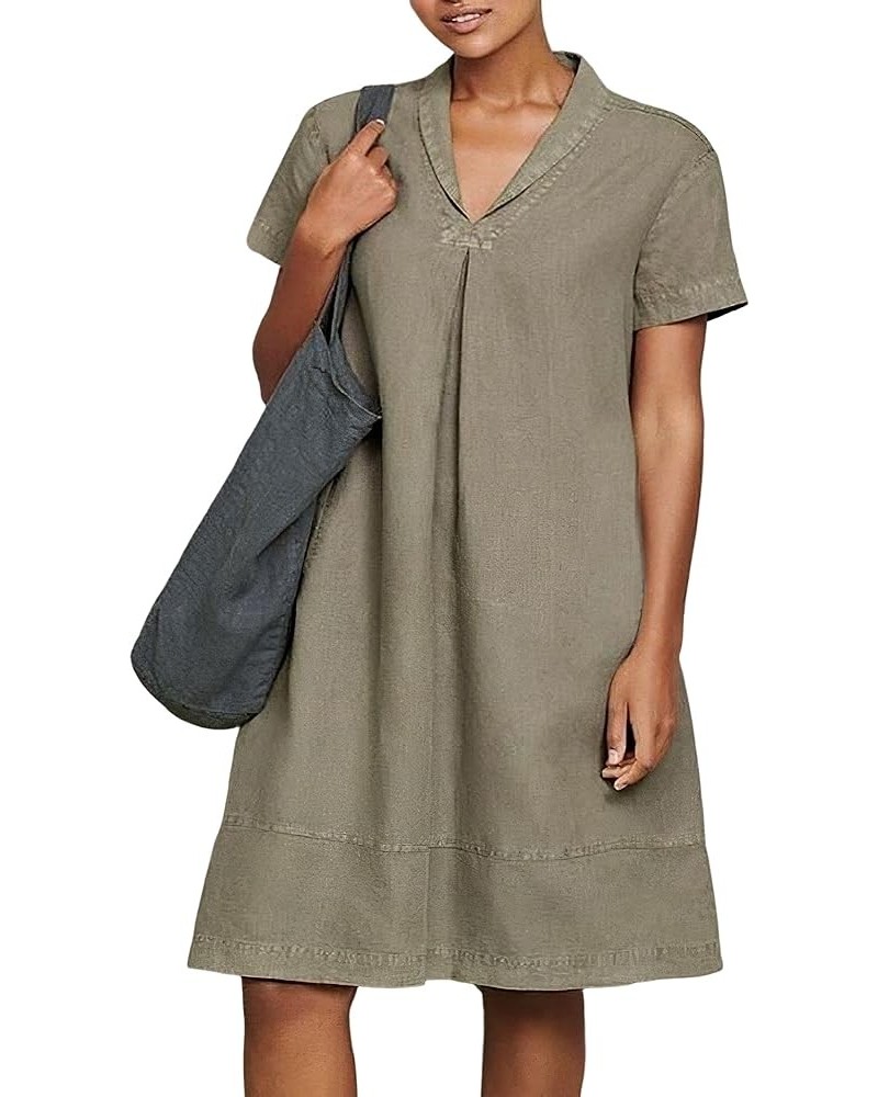 Summer Casual Linen Dress for Women 2024 Button Solid Beach Vacation Dress with Pockets Plus Size C-grey $12.40 Dresses