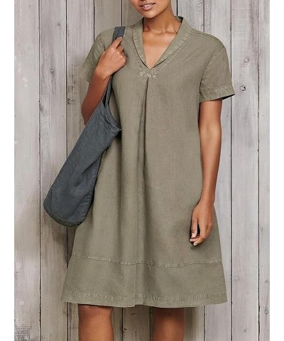 Summer Casual Linen Dress for Women 2024 Button Solid Beach Vacation Dress with Pockets Plus Size C-grey $12.40 Dresses