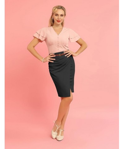 Pencil Skirt for Women 1950s Vintage Skirt with Belt High Waisted Pencil Skirts for Work Slit-black $28.90 Skirts