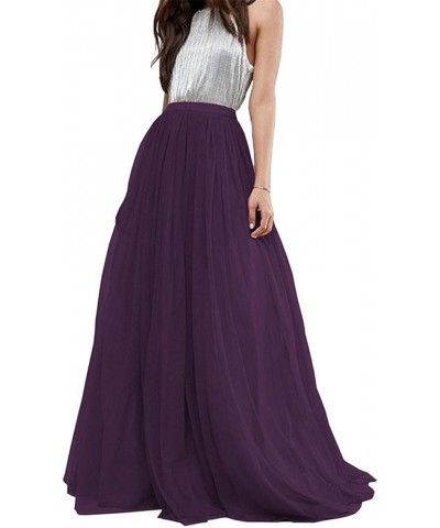 Women Wedding Long Tulle Skirt Dress Bridal Bridesmaids Floor Length High Waisted Maxi Tutu Party Dress Purple $17.22 Skirts