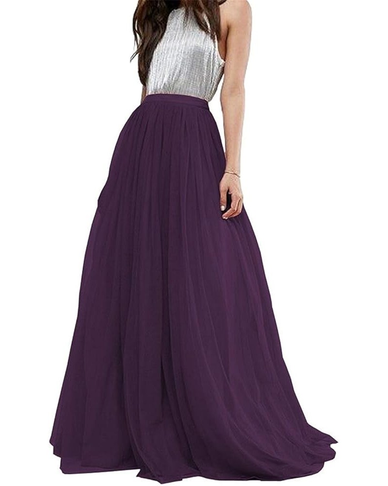 Women Wedding Long Tulle Skirt Dress Bridal Bridesmaids Floor Length High Waisted Maxi Tutu Party Dress Purple $17.22 Skirts