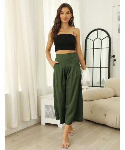 Women's Cotton Linen Culottes Pants Elastic Waist Wide Leg Palazzo Trousers Capri Pant Armygreen $19.24 Pants