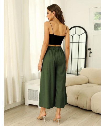 Women's Cotton Linen Culottes Pants Elastic Waist Wide Leg Palazzo Trousers Capri Pant Armygreen $19.24 Pants