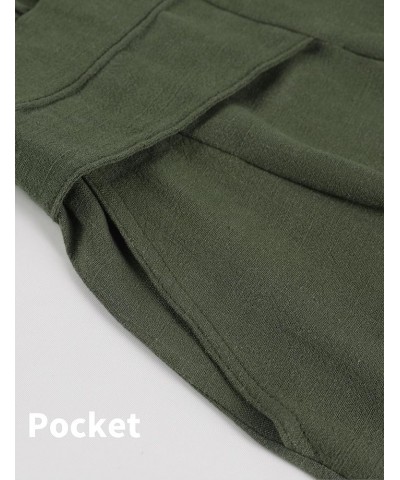 Women's Cotton Linen Culottes Pants Elastic Waist Wide Leg Palazzo Trousers Capri Pant Armygreen $19.24 Pants