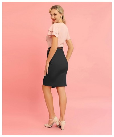 Pencil Skirt for Women 1950s Vintage Skirt with Belt High Waisted Pencil Skirts for Work Slit-black $28.90 Skirts