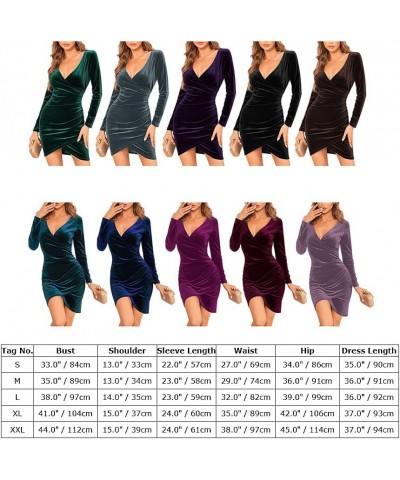 Womens Long Sleeve V Neck Split Wrap Velvet Sexy Bodycon Ruched Cocktail Party Mini Dress Haze Blue $13.65 Dresses